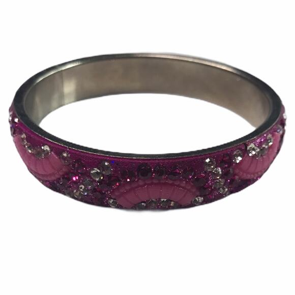 Vintage Bangle Bracelet Clear and Pink Rhinestones - Picture 3 of 9
